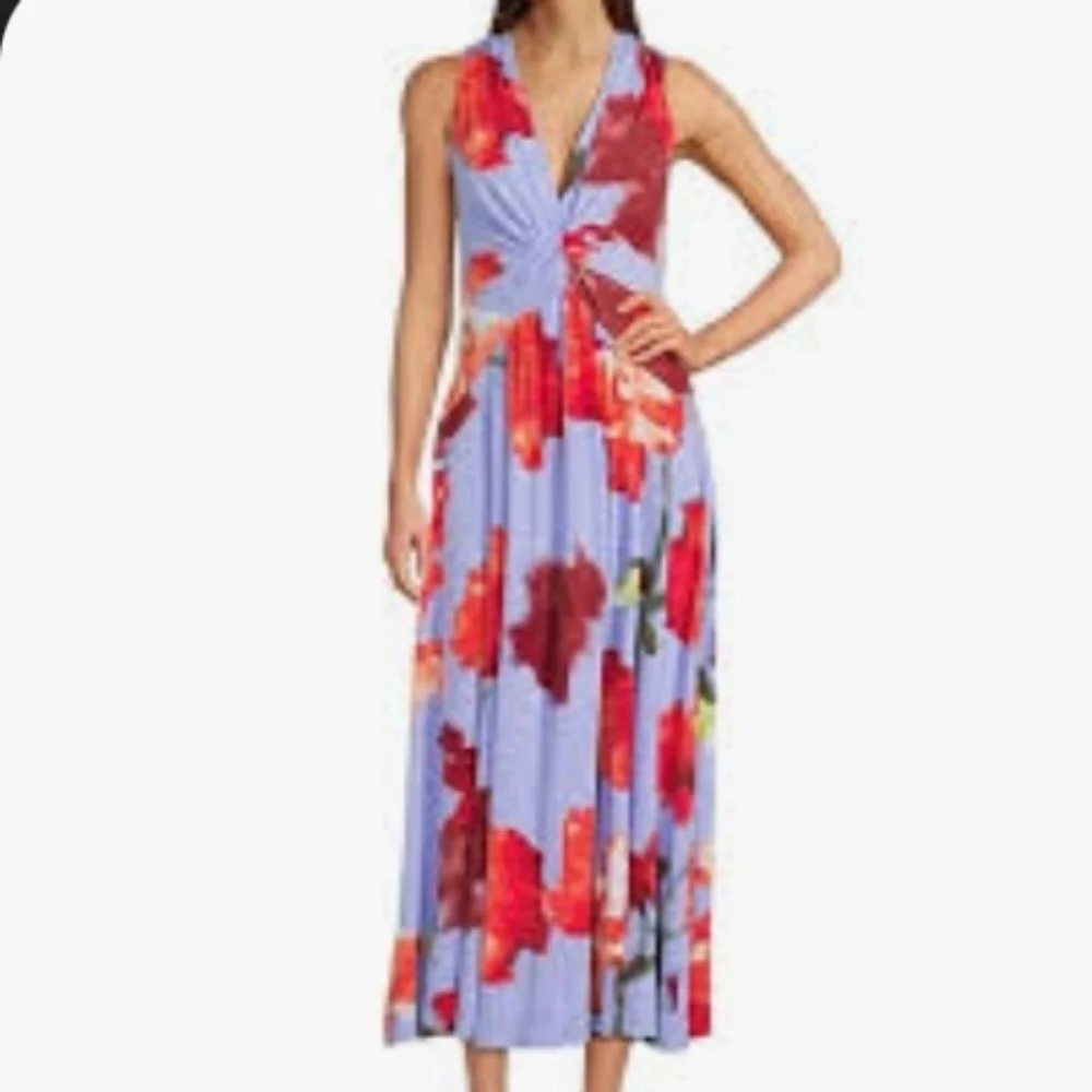Calvin Klein Floral Print Midi Dress - Blue and Red - Picture 1 of 7